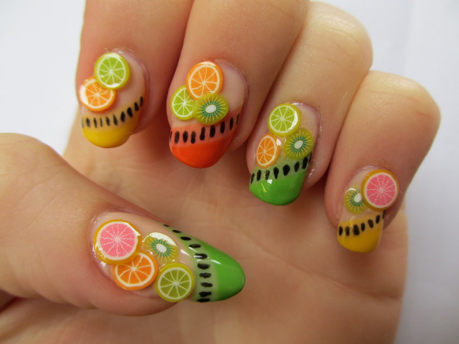 Orange and Pink Fruit Nails - wide 6