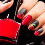 Blood drips pumpkin on black matte nail polish Halloween nails