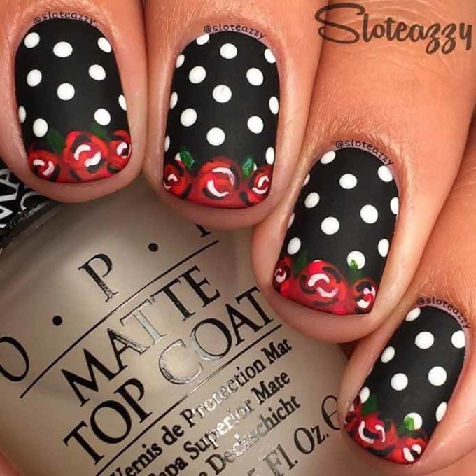 vintage style rose nail designs with dots EntertainmentMesh