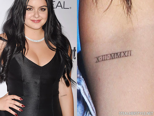 Ariel-Winter-Roman-Numerals-Tattoo-on-arm