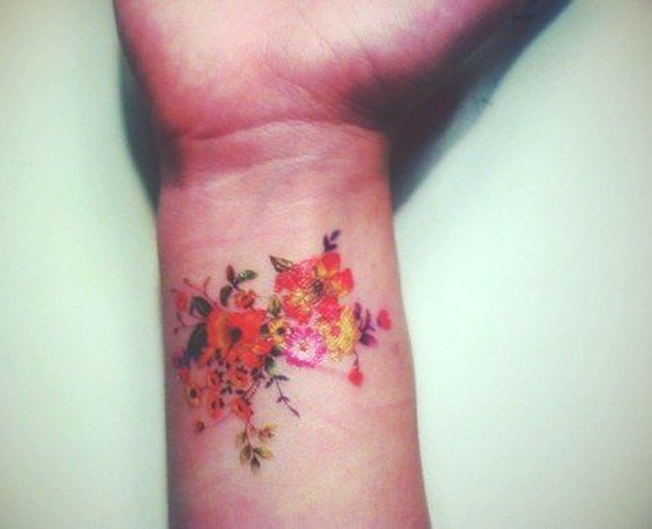 Colorful Flower Wrist Tattoos - wide 6