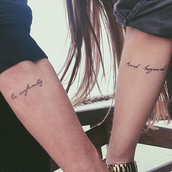 to infinity and beyond matching forearm tattoo for couples