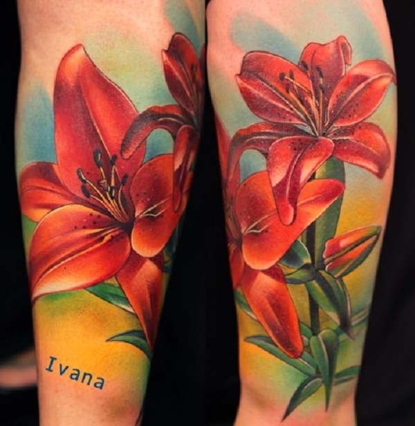 Tiger Lily Tattoo Gorgeous Colorful Tiger Lily Tattoo on both arm – EntertainmentMesh
