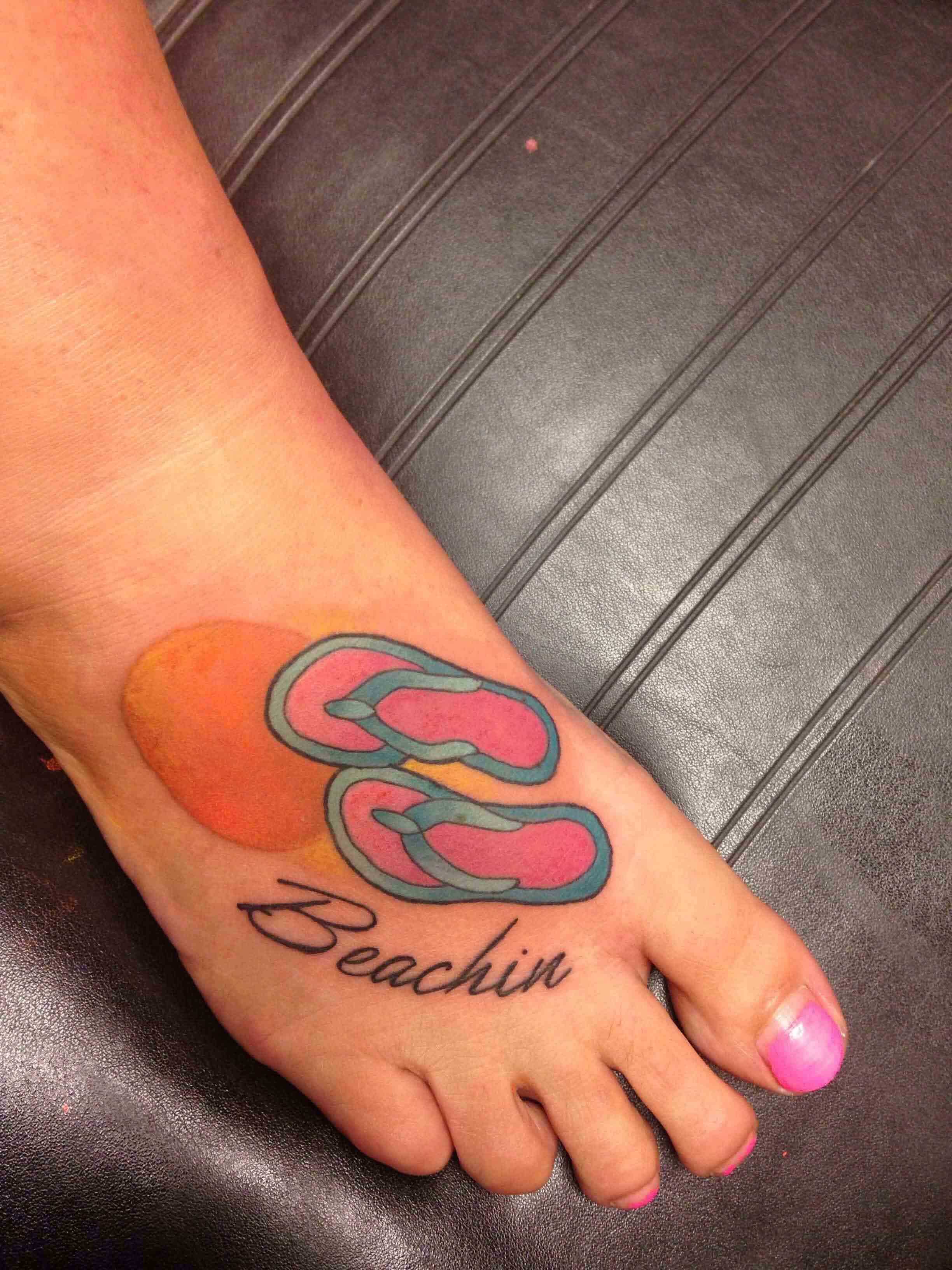 Flip Flop Sunset Beachin Tattoo On Feet Entertainmentmesh
