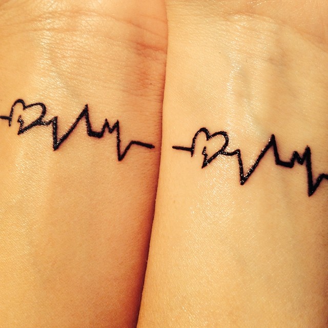 heart and lifeline tattoo on wrist for best friends