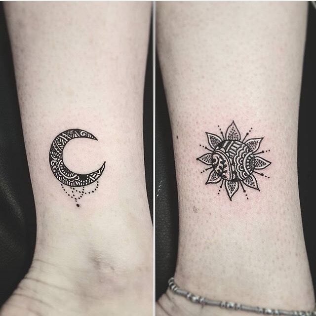 sun and moon tattoo pattern designs for best friends