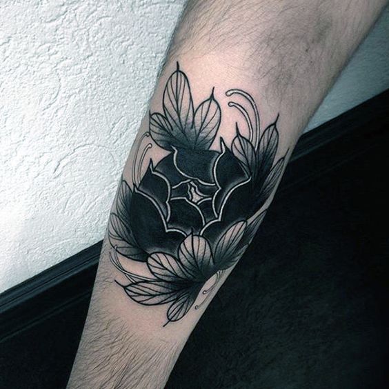 black and grey peony flower tattoo on forearm for men