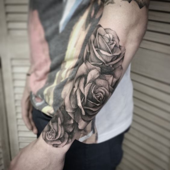 black and grey rose tattoo for men forearm