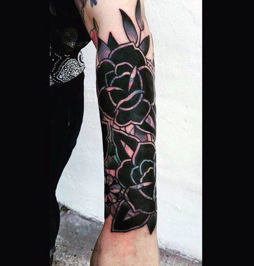 black peony flowers tattoo on men arm