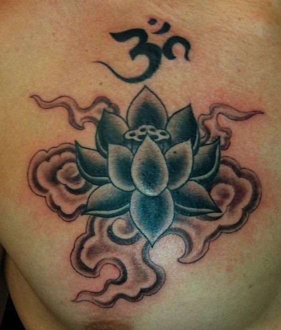 buddha lotus tattoo design on chest for men