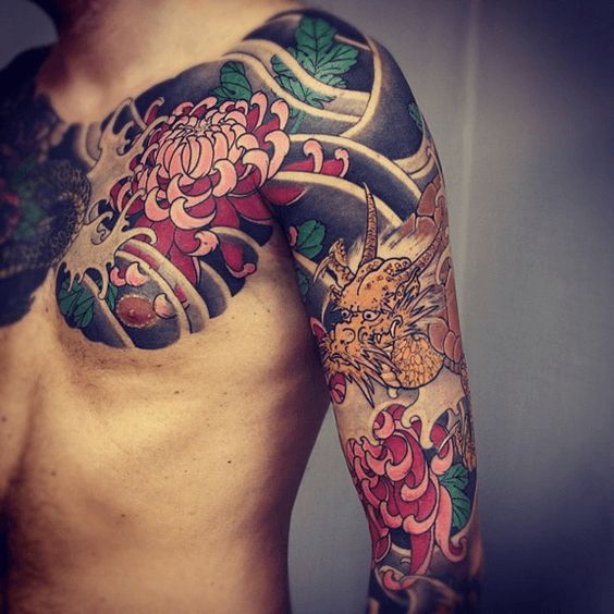 chrysanthemum tattoo design for men chest sleeve