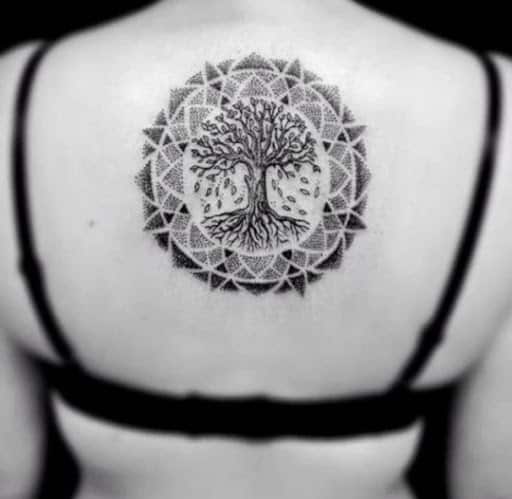 mandala art bodhi tree tattoo on back for females