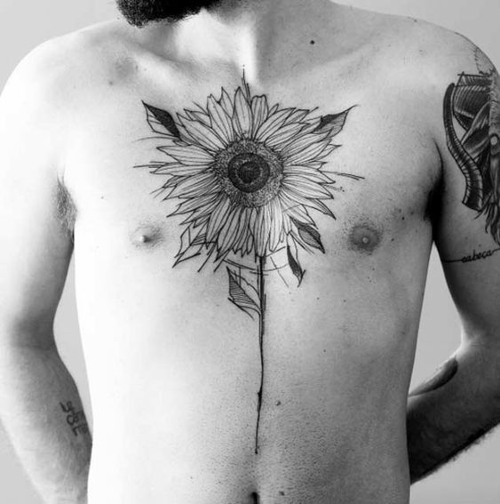 sunflower tattoo on men chest