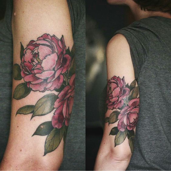 upper sleeve peony flower tattoo for men
