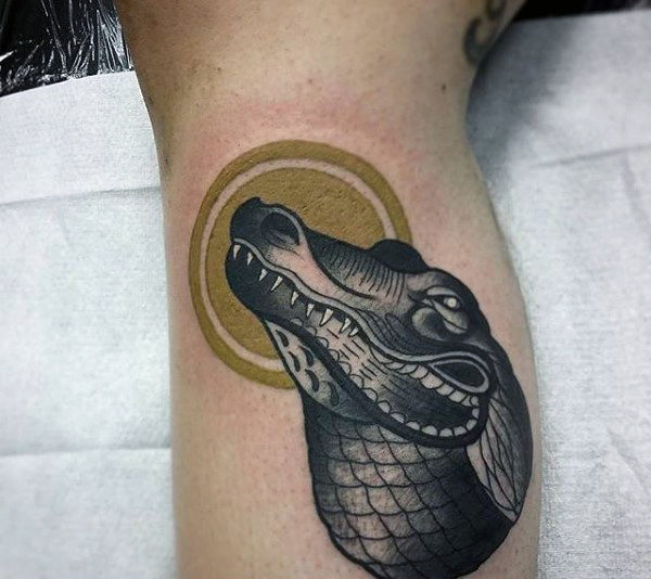 black crocodile face tattoo design for men