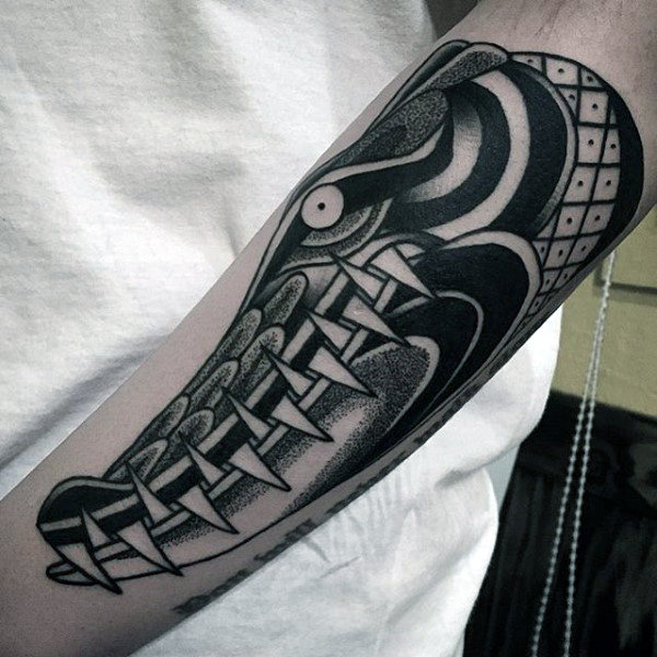 black crocodile tattoo design on arm