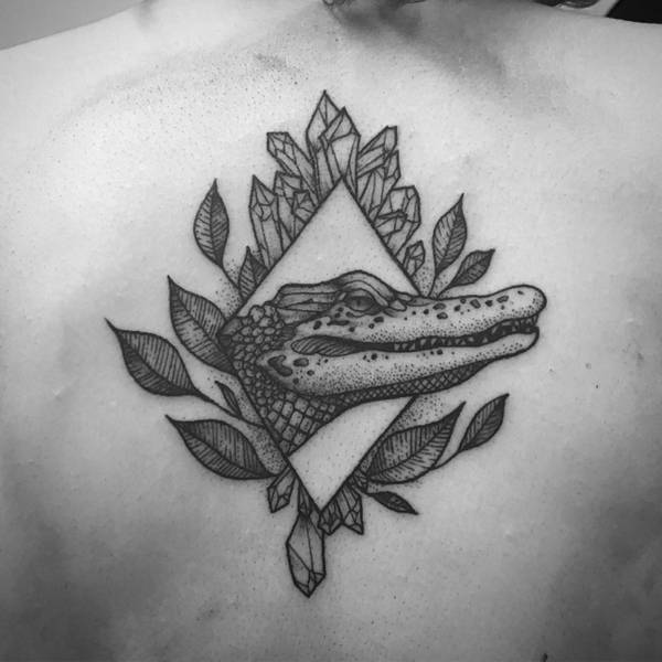 black work crocodile face tattoo design