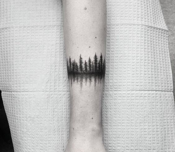 evergreen tree forest reflection tattoo