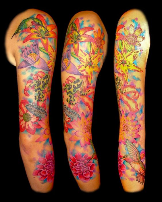 female full sleeve floral tattoo design