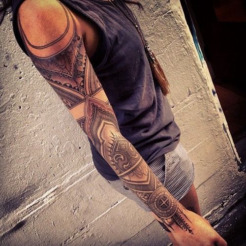 female full sleeve geometric tattoo design