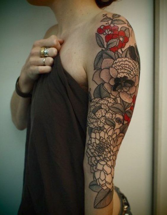 female half sleeve floral tattoo