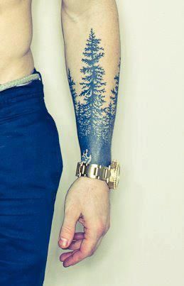 forest trees tattoo pattern on arm for men