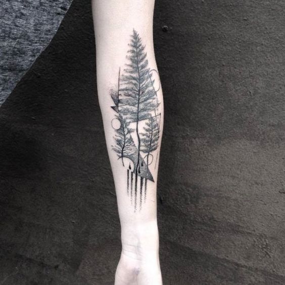 gradient forearm evergreen pattern tattoo