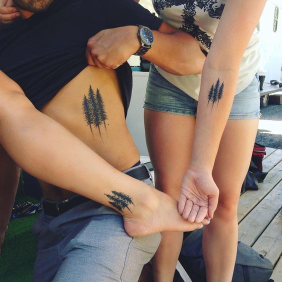 matching evergreen tree tattoos for best friends