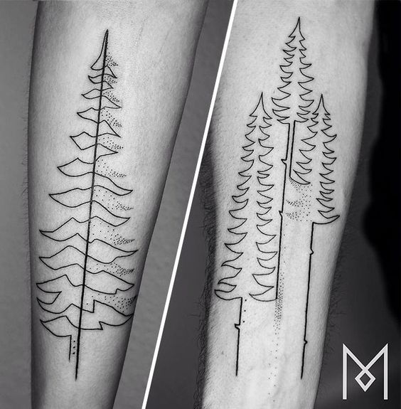 oneline evergreen tree tattoo designs
