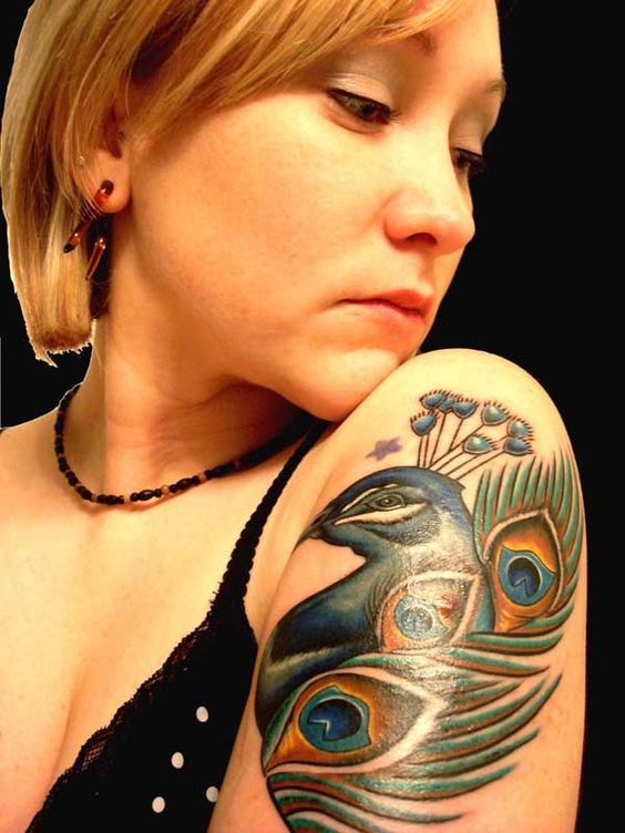 peacock tattoo for female quarter sleeve