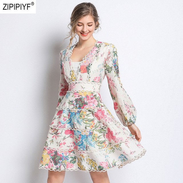 spring maxi flock floral v neck dress