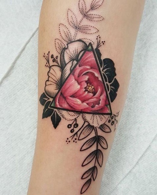 triangle rose tattoo on forearm