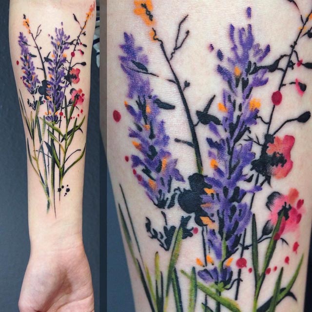 watercolor wildflower tattoo design on forearm