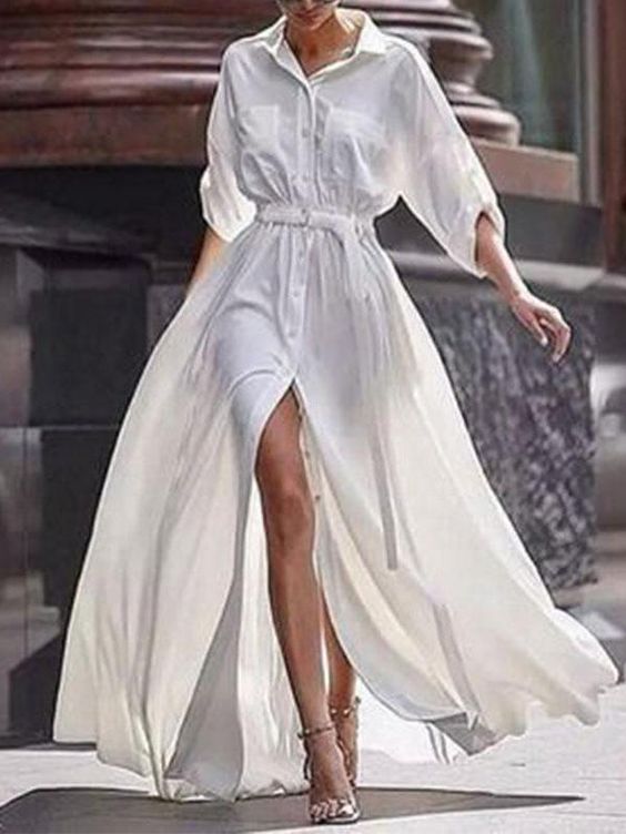 bohemia long-sleeve split-side cotton maxi dress