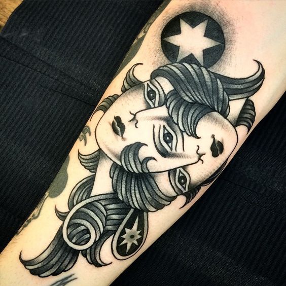 traditional double face women mask tattoo