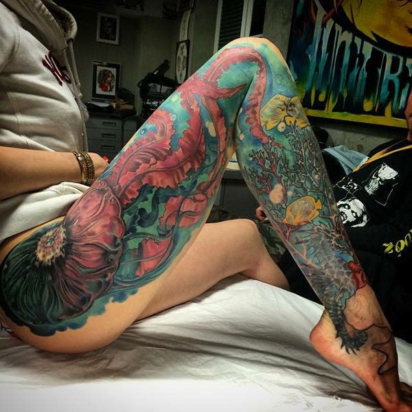 colorful leg tattoo designs for women