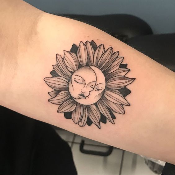 sunflower sun and moon tattoo design