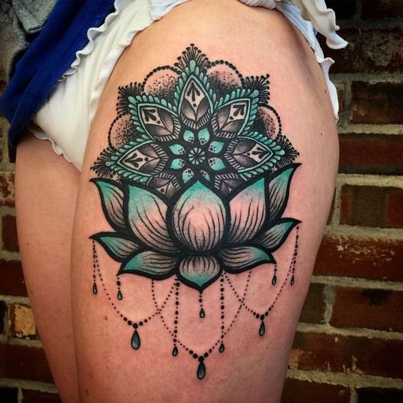 mandala lotus and chandelier tattoo design