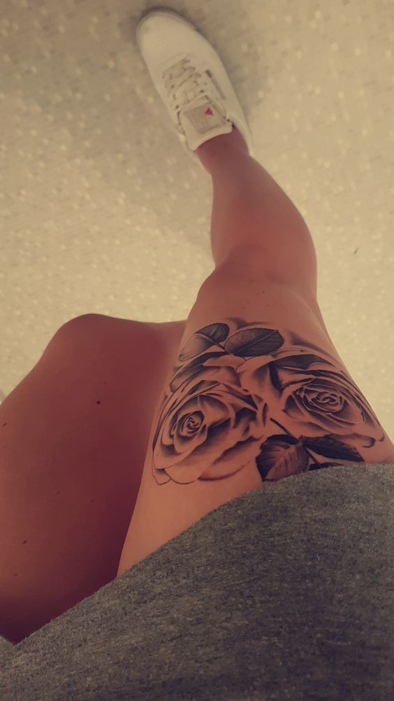 black and white rose flowers tattoo