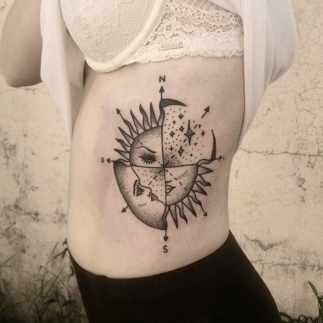 sun and moon tattoo design with coordinates