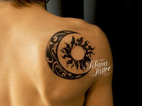 tribal sun and moon tattoo design