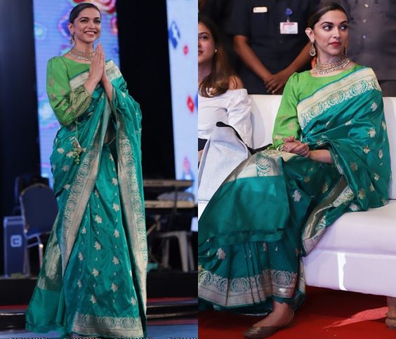 DeepikaPadukone Green Saree