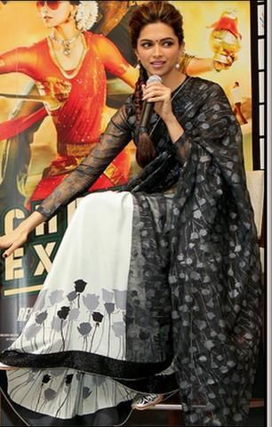 Deepika Padukone Black and White Saree