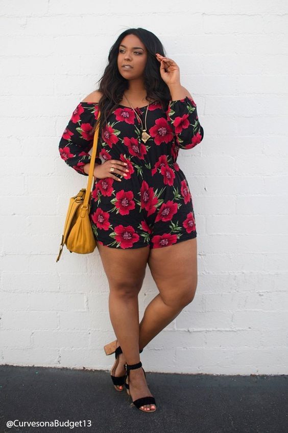 black plus size women summer floral romper