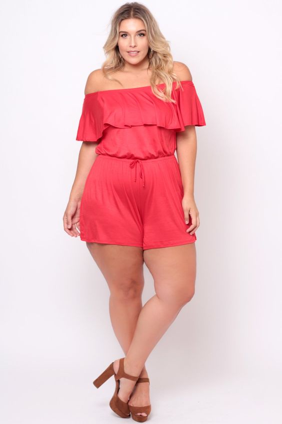 plus size off the shoulder ruffle romper