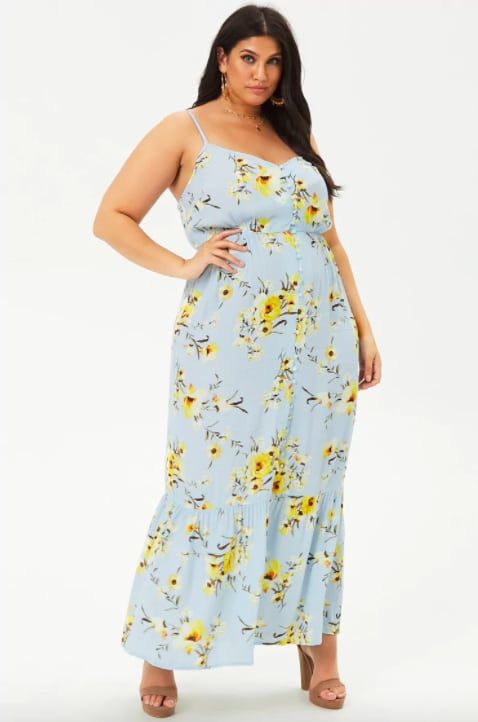 plus size women floral maxi dress for summer