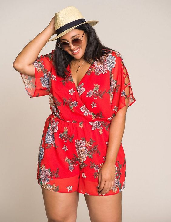 plus size women floral wrapped romper