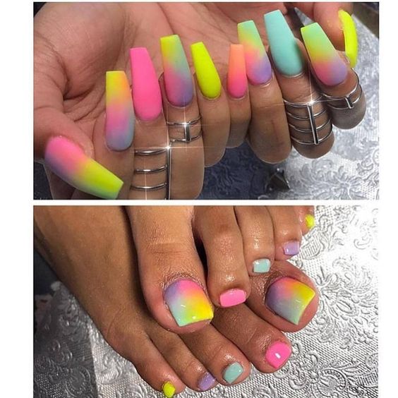 rainbow acrylic nail art