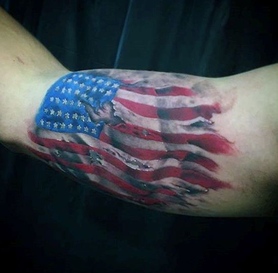 3d american flag tattoo on men arm