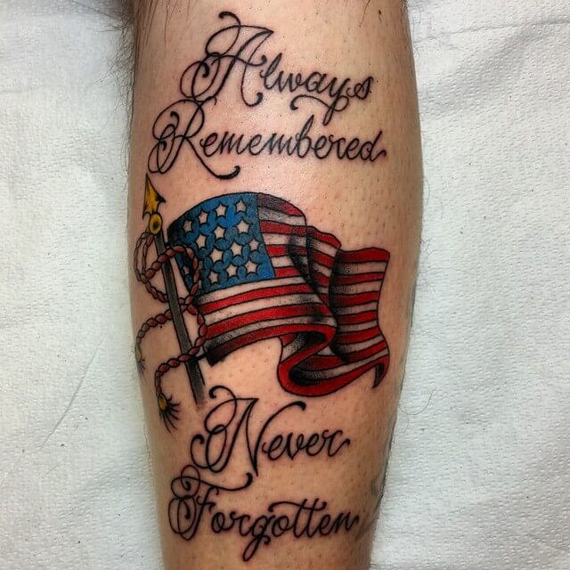 american flag with quote tattoo design
